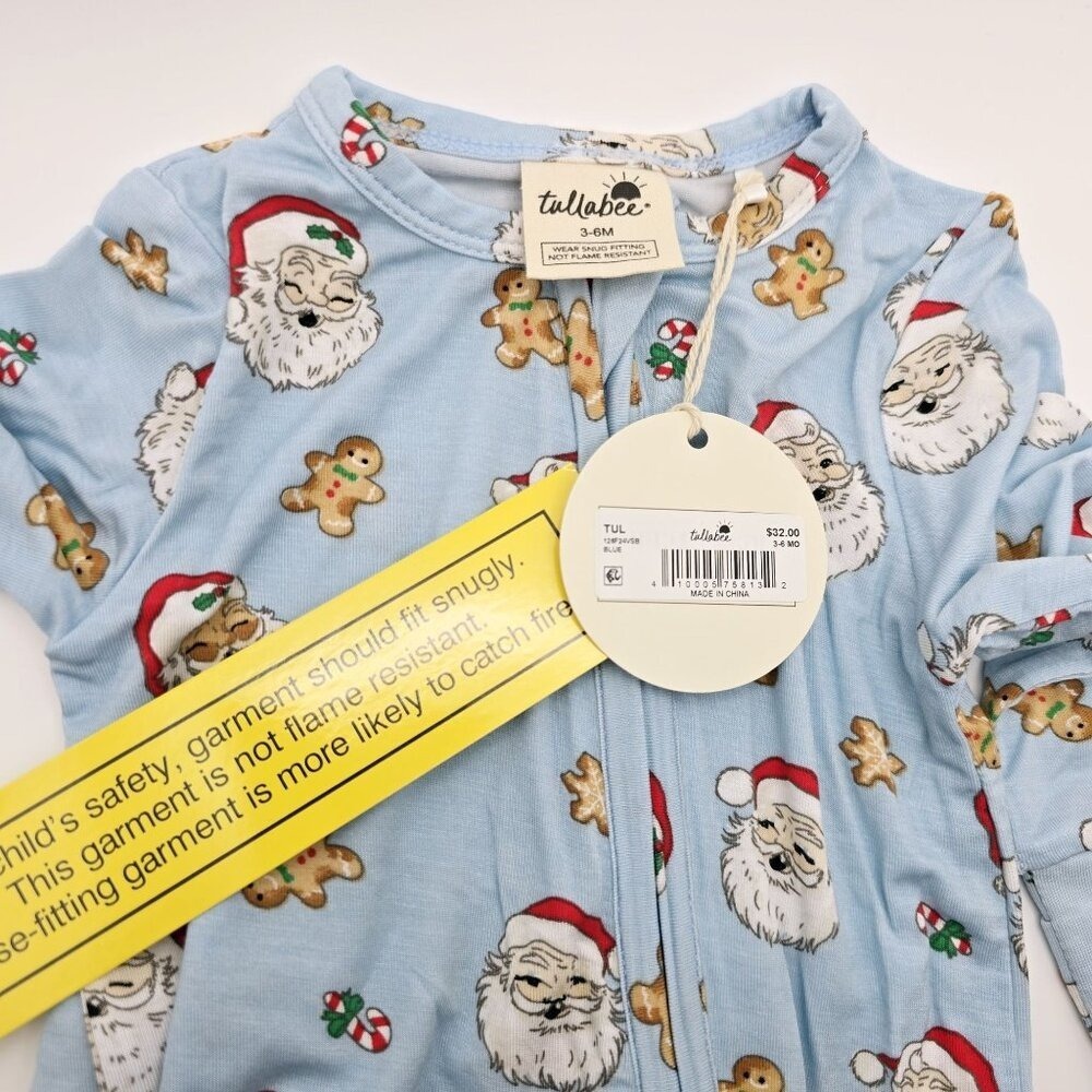 NWT Tullabee Vintage Santa Sleeper Bamboo Blue 3/6 Month Baby - Picture 2 of 6